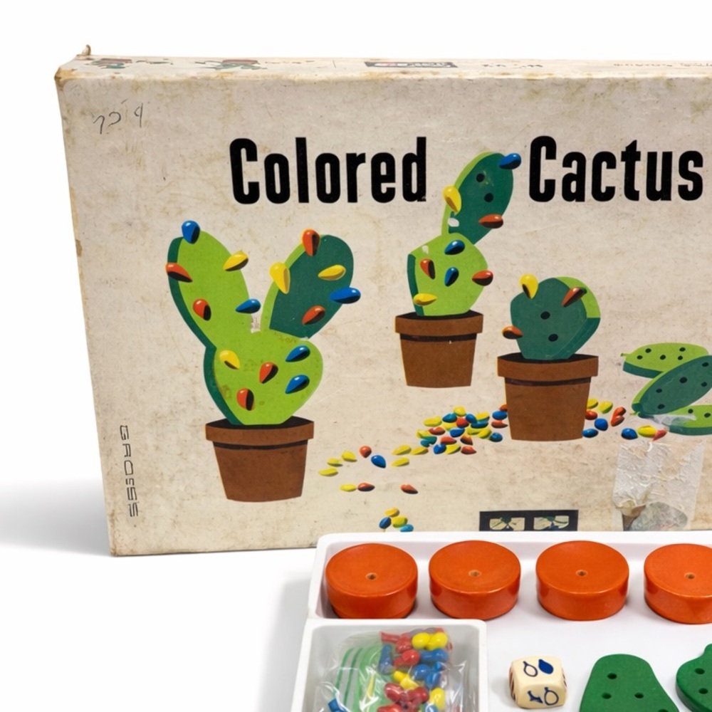 Vintage 1950s Colored Cactus Vintage Game wood potted plants pegs used